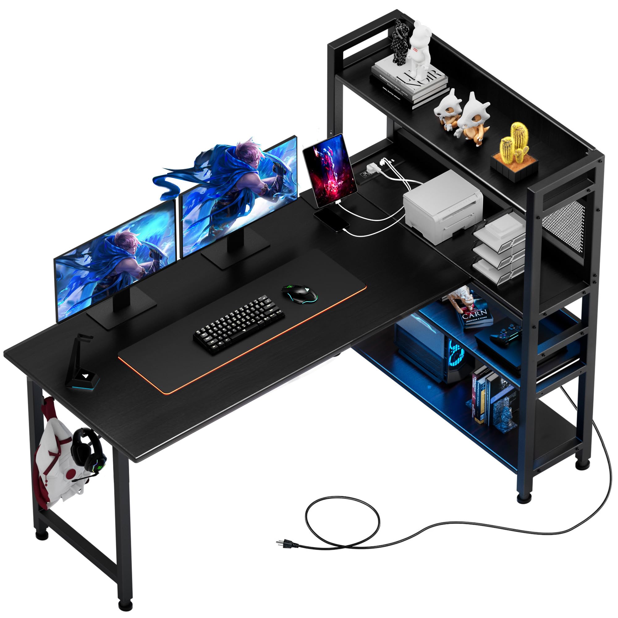 Amazon.co.jp: GTPLAYER ゲーミングデスク l字 コンセント付き led